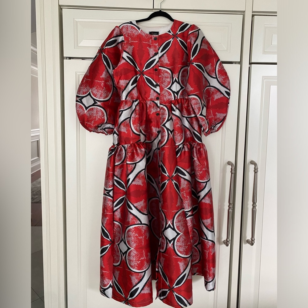 Red  floral Mikado taffeta dress
